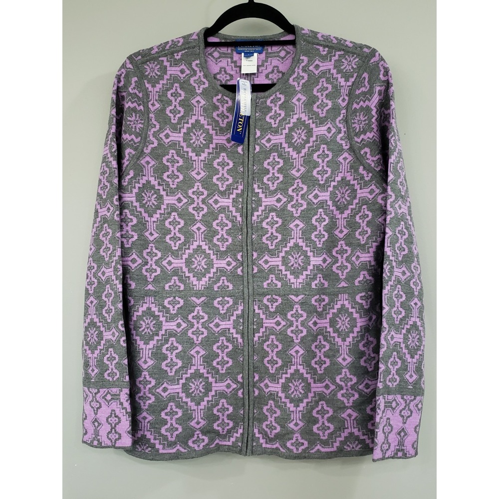 NEW LARGE Merino Wool Reversible‎ Cardigan Sweater AZTEC TRIBAL WESTERN PURPLE